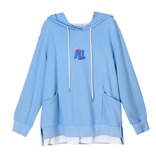 快乐屋孕妇仿两件哺乳衣服春秋连帽卫衣针织外出时尚喂奶秋装外穿