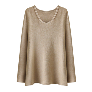 HAMYIHO仿兔绒u领加绒内搭打底衫女宽松冬季上衣中长款2025新款白