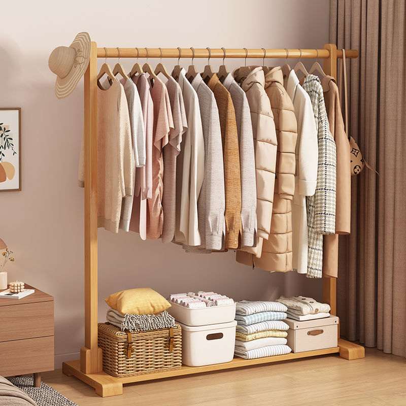 实木衣架家用落地挂衣架卧室室内移动晾衣架衣服挂架子衣帽架客厅