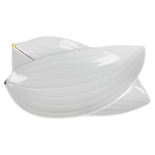 香兰社白瓷浮雕树叶形甜品盘碟子五客简约陶瓷盘子餐具17cm