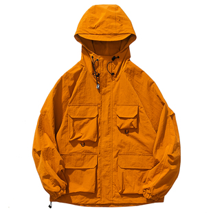 日系多口袋工装外套女机能防水户外早春冲锋衣夹克中性连帽开衫潮