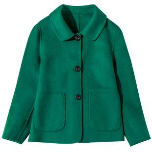 绿色双面零羊绒大衣女短款秋冬新款2024韩版双面呢羊毛呢外套百搭