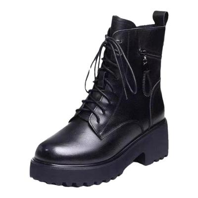 品牌真皮马丁靴女款2025年新款冬季加绒厚底短靴女士靴子中跟棉鞋