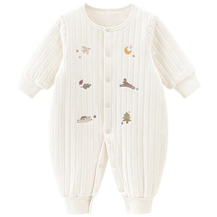 乖奇熊男女宝宝夹丝棉连体衣秋冬季婴幼儿居家保暖纯棉哈衣爬爬服