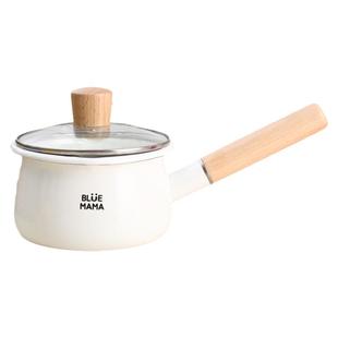 欧丽家搪瓷珐琅木柄奶锅1.1L单柄煮牛奶锅泡面锅宝宝辅食北欧风格