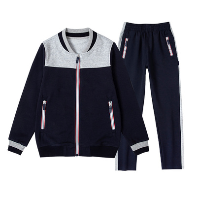 学生藏青灰色棒球服上衣裤