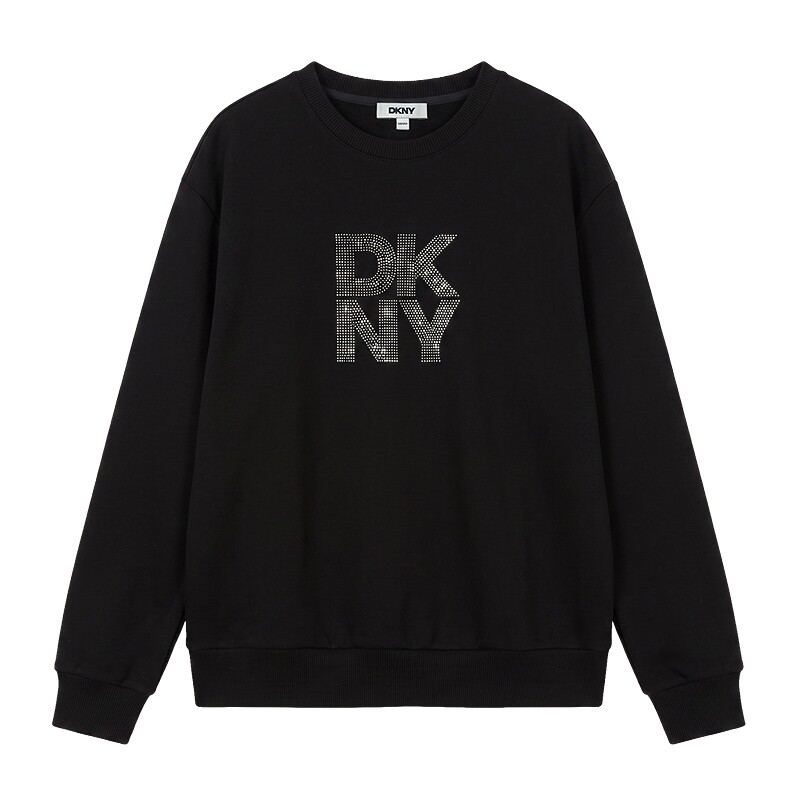 DKNY唐可娜儿26秋冬新款卫衣烫钻Logo圆领休闲宽松落肩袖上衣女