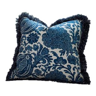 查德三件套青花瓷进口亚麻印花抱枕腰枕客厅沙发卧室靠包靠垫套