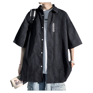夏季男士短袖衬衫日系潮流冰丝衬衣外套潮牌休闲薄款男生上衣宽松