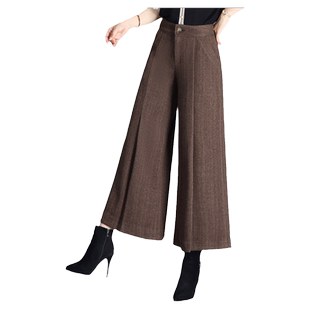 2023新款醋酸羊毛阔腿裤女高级感秋冬小个子高腰垂感显瘦九分裙裤