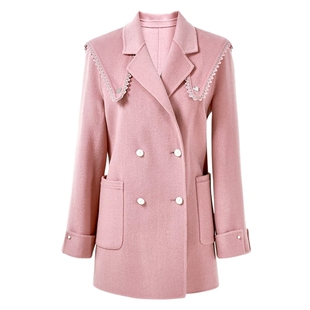 【菲妮尔Fairy】甜美减龄珍珠100%绵羊毛大衣女直身显瘦毛呢外套