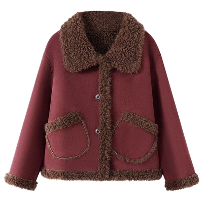 妈妈装秋冬季短款皮毛一体外套