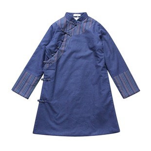 玉想原创 青衿4 中式夹袄棉麻女装复古民国风宽松加大码长款棉袄