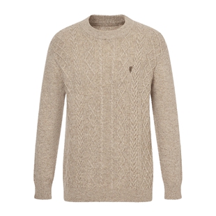 【100%绵羊毛】POLOWALK男式羊毛衫2025冬季绞花圆领套头毛衣男款