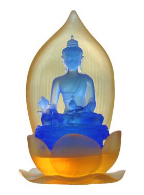 古法琉璃莲花药师佛底座蜡烛台长明灯家用荷花供台佛具莲花烛台