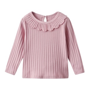 女童春秋装打底衫宝宝洋气时髦薄款纯色长袖上衣外穿儿童圆领翻领