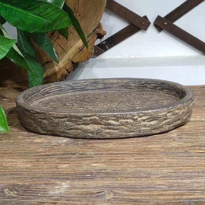 仿古青石浅口花盘黄杨木吸水造景山水盆禅意小石头假山石盘盆景盘