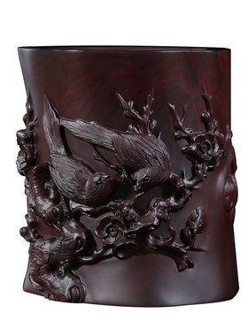 何红兵作品木雕笔筒桌面新中式