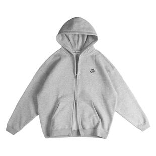 DICEOFF连帽卫衣开衫情侣装秋冬加绒上衣燕麦灰刺绣拉链帽衫男女