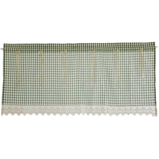 鸢尾乡旅窗帘半帘美式门帘绣花穿杆帘柜帘防尘帘咖啡帘半遮光格子