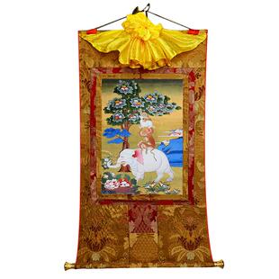 藏村和气四瑞唐卡挂画客厅玄关装饰画尼泊尔棉布天然矿物和睦四瑞