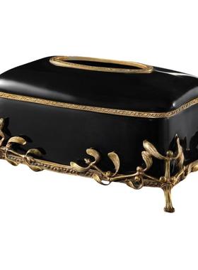 欧式风奢华陶瓷铜装饰餐桌纸巾盒