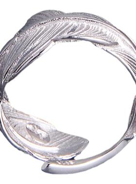 羽毛原创设计师款纯银手工戒指环