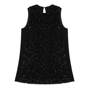 CHU楚妞[星墨]网纱亮片背心连衣裙2026春季新款女高级感小黑裙子