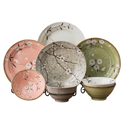 MinoYaki早春雪花釉餐具套装