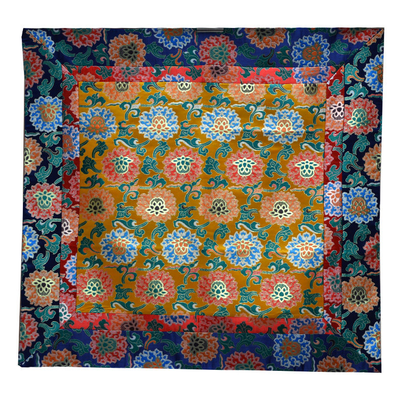 彩色藏式民族装饰厚面料黄色金莲花上师供桌布法桌布供台布1米