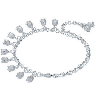 六桂福990足银铃兰花转运珠半镯手链森系精致手饰情人节新年礼物