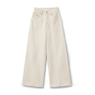 马登白色棉籽壳直筒廓形休闲复古宽松显瘦阔腿牛仔长裤子女士秋冬