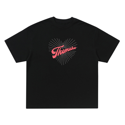 Makemore烫钻美式情侣爱心短袖T