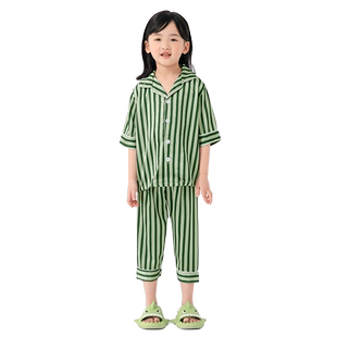 【石墨烯抑菌】女童夏季睡衣冰丝薄款儿童女孩丝绸中袖家居服空调