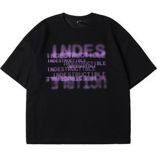 NMAX大码潮牌男装夏新品重磅五分袖透气上衣眩晕重影字母短袖T恤