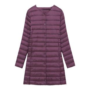 中老年轻薄中长款羽绒服女圆领加肥大码内胆无领打底外套妈妈装冬