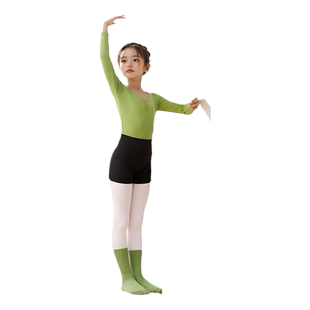 舞蹈服儿童女练功服绿色长袖跳舞衣服女童基训连体服中国舞考级服