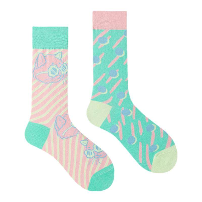 WMYSOCKS AB个性不对称卡通图案日系鸳鸯创意辣妹网红男女中筒袜