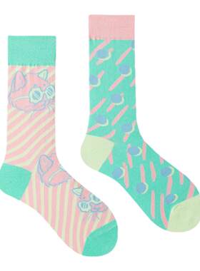 WMYSOCKS AB个性不对称卡通图案日系鸳鸯创意辣妹网红男女中筒袜