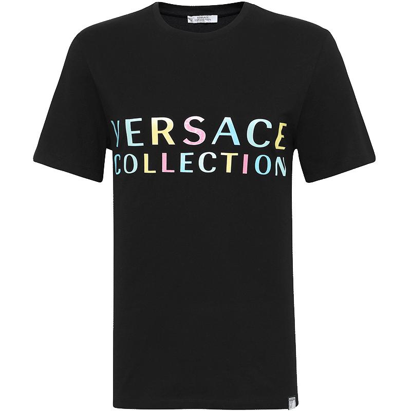 Versace Collection/范思哲夏男士黑色简约短袖圆领LOGO男装T恤