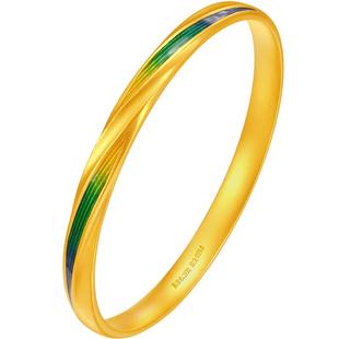 赛菲尔传世金手镯足金999.9素圈镯子黄金珐琅手镯明星同款送女友