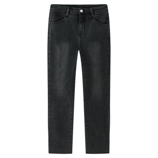 DTLANDO秋季女装简约休闲风黑色牛仔裤高腰修身显瘦百搭直筒裤子