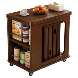 木度潭实木折叠茶几小户型客厅边柜沙发边几家用可移动茶餐桌中式