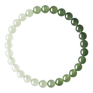 庆祥泰和田玉渐变玉石手串女款天然翡翠正品晴水绿串珠手链女士