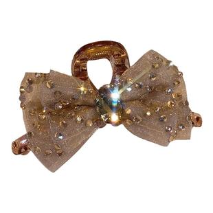 森系仙美蝴蝶结中号抓夹高级感精致水钻侧边刘海夹韩版半抓发夹夏