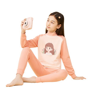 猫人童装女童秋衣秋裤纯棉儿童保暖内衣套装全棉中大童小女孩春秋