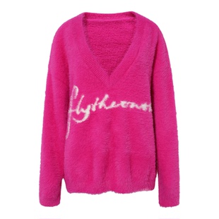 FTT Flythetruth天鹅颈大V领白色毛衣女冬季高级感宽松针织衫外套