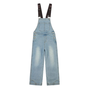 西岸社·倒装牛仔背带裤男女2026春季新款高街宽松阔腿拖地长裤子