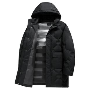【三防高充绒】卡宾中长款羽绒服男冬季休闲防水宽松连帽大衣外套