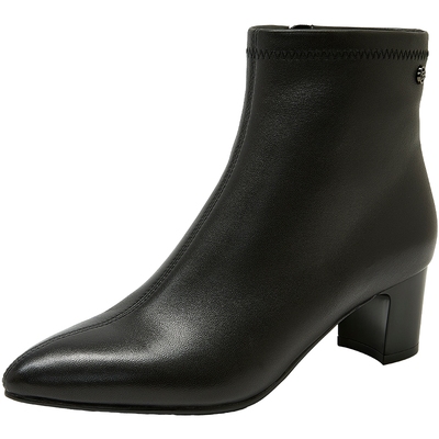 康莉羊皮尖头高跟短靴